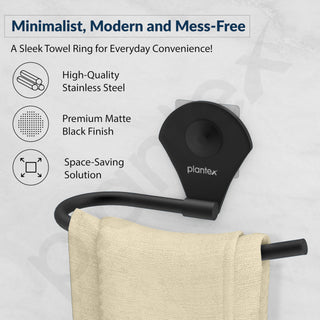 Plantex Royal Self Adhesive Stainless Steel Napkin Ring/Towel Ring/Napkin Holder/Bathroom Accessories (Black, Powder Coated)