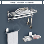 Plantex 304 Stainless Steel Dual Folding Towel Rack for Bathroom/Napkin Ring/Soap Stand/Towel Stand/Bathroom Accessories Setโ Chrome
