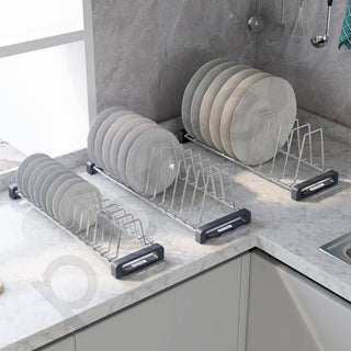 Plantex Stainless Steel Thali Stand/Saucer/Plate Rack/Dish Rack/Plate Fixer for Modular Kitchen/Tandem Box Accessories - Set of 3 (Chrome)