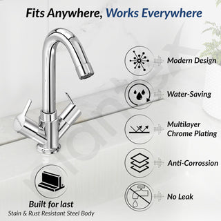 Plantex Mixer Tap for Bathroom/Hot & Cold Basin Mixer/Wash Basin Tap/Bathroom Accessories - Pack of 1 (Rio, Chrome)