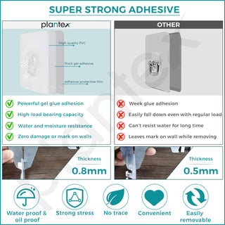 Plantex GI Steel Self Adhesive Bathroom Shelf & Rack/No Drill Wall Mount Bathroom Organiser with Hooks & Towel Hanger/Kitchen Hanging Shelf (Pack of 4-Black, Powder Coated)