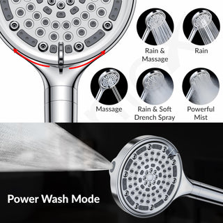 Plantex Abs Hand Shower For Bath/6 Mode Shower Hand With1.5 Meter Flexible Hose Pipe With Wall Hook-(Chrome)