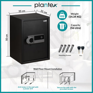 Plantex 56 Litre Digital Safe Locker For Home/Safety Locker Box with Biometric Fingerprint,Touchscreen & Emergency Key/Perfect Security Solution for Valuables/2 Years Warranty By Plantex - Black