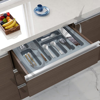 Plantex Cutlery tray for Kitchen Drawer/Cutlery Cosmetic Stationary Organizer/Cabinet Cutlery Tray Organizer for Modular Kitchen - (Grey-25 X 18.5 INCH)