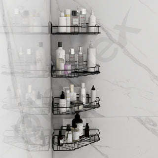 Plantex Self Adhesive Corner Shelf for Bathroom/Adhesive Shelf for Kitchen - with Magic Sticker/Bathroom Organizer Without Drill - Pack of 4 (Diamond, Black)