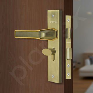 Plantex Heavy-Duty Door Lock Set - Main Door Lock Handle Set/Mortise Lock with 3 Keys, Brass Lock Body & Cylinder (8126 - Brass Antique & PVD Gold)