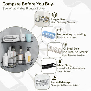 Plantex Drill Free Corner Shelf for Bathroom Wall/Bathroom Organizer Without Drill/Self Adhesive Kitchen Shelf with Magic Sticker/Washroom Accessories Set (Pack of 4)
