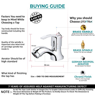 Plantex Pure Brass Pillar Cock Tap for Wash Basin with Water Saving Aerator/Tabletop Basin Tap with TeflonTape/7 Year Warranty by Planex (AQ-1403-Mirror Chrome)