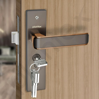 Plantex Heavy-Duty Door Lock Set - Main Door Lock Handle Set/ 6-Lever Lock Mechanism with 3 Years of Warranty/Mortise Lock with 3 Keys, Brass Lockbody & Cylinder (8112 - Satin Black & PVD Choco)