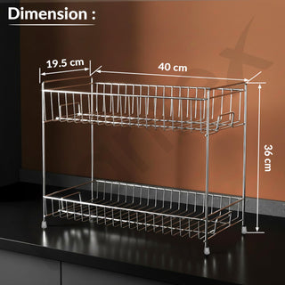 Plantex Stainless Steel 2-Tier Tiered Shelf Table Mount Kitchen Organizer/Spice Rack/Multipurpose Storage Stand/Racks For Kitchen (Chrome)