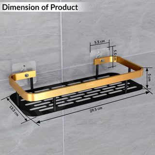 Plantex Bathroom Organiser Without Drill/Self Adhesive Stainless Steel Shelf for Bathroom with Aluminium Railing/Kitchen Shelf - Pack of 1 (12x5 inches, Gold & Black)Wall mount , Bracket shelf