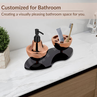 Plantex Liquid Soap Dispenser with Tumbler Holder for Bathroom/Stainless Steel and Acrylic 2 in 1 Shampoo Dispenser with Toothpaste Holder/Bathroom Accessories - Pack of 1 (Rose Gold & Black)