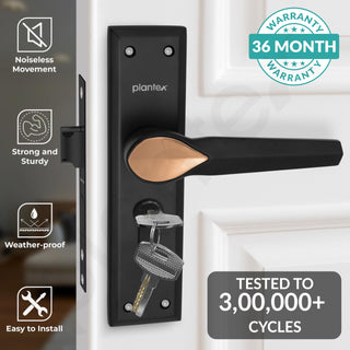 Plantex Heavy-Duty Door Lock Set - Main Door Lock Handle Set/6-Lever Lock Mechanism Mortise Lock with 3 Keys, Brass Lock Body & Cylinder (PTP-07, Black & Rose Gold)