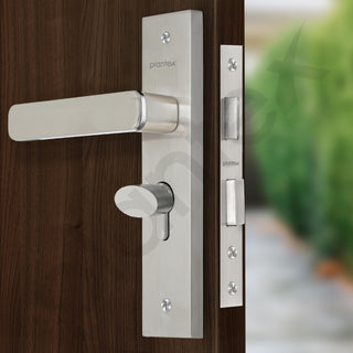 Plantex Heavy-Duty Door Lock Set - Main Door Lock Handle Set/Mortise Lock with 3 Keys, Brass Lock Body & Cylinder (8125 - Steel Satin & Chrome)