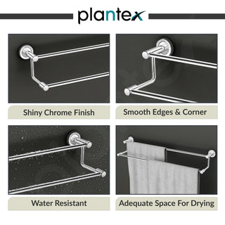 Plantex Stainless Steel Dual Towel Rod/Towel Holder for Bathroom/Towel Bar/Hanger/Stand/Bathroom Accessories (24 Inch - Chrome Finish) - Pack of 4