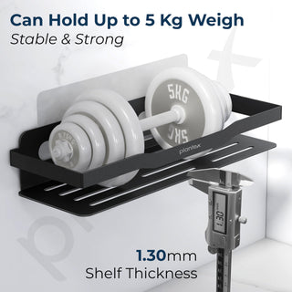 Plantex Stainless Steel Shelf for Bathroom Wall/Self Adhesive Bathroom Shelf/Bathroom Organiser Without Drill- Pack of 2 (Black 12x4 Inch)