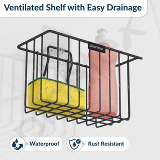 Plantex Self Adhesive Shelf/Wall Mounted Storage Shelf/Rack/Toothbrush Holder with Kitchen Napkin Holder/Shelf for Bathroom