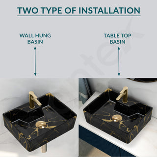Plantex Wall Hung Basin for Bathroom/Ceramic Square Countertop Basin/Bathroom Sink/Black Washbasin for Home/Hotel (16x12.5x5 Inch)