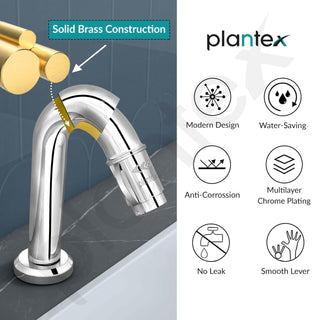 Plantex Pure Brass Mouth-Flow Swan Neck Pillar Cock Water Tap/Tabletop Basin Tap with Teflon Tape/7 Year Warranty (MAG-1203-Chrome)