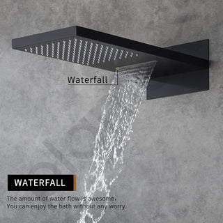 Plantex Solid Brass Shower Panel for Bathroom/3 in 1 Bathroom Shower Set/Handshower with Waterfall Outlet/Overhead Shower with Dual Function -Black