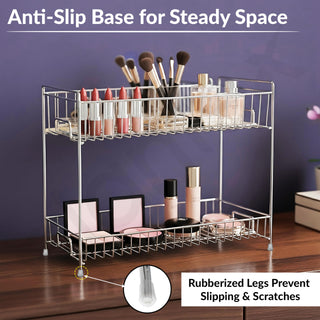 Plantex Stainless Steel 2-Tier Tiered Shelf Table Mount Kitchen Organizer/Spice Rack/Multipurpose Storage Stand/Racks For Kitchen (Chrome)