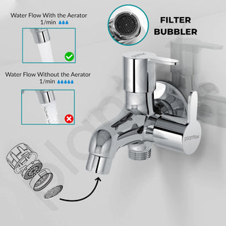 Plantex Pure Brass 2 Way Bibcock Water Tap with Brass Wall Flange & Teflon Tape/Quarter Turn Washing Machine tap with Water Saving Aerator/Basin tap-(FLO-807-Chrome)