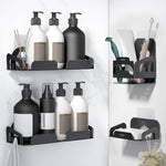 Plantex Bathroom Organiser Without Drill/Stainless Steel Self Adhesive Shelf/Soap Dish for Kitchen/Wall Mount Tumbler Holder - Bathroom Accessories Set (Black, Combo)