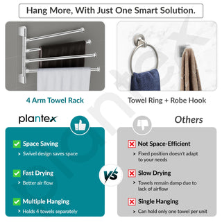 Plantex Stainless Steel 4-Arm Bathroom Swing Hanger Towel Rack/Towel Holder for Bathroom/Towel Stand/Bathroom Accessories