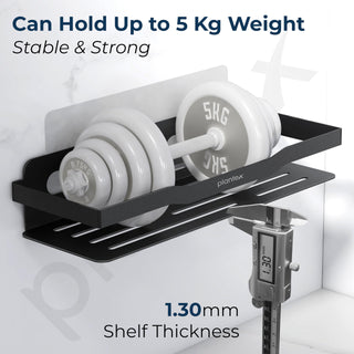 Plantex Self Adhesive Bathroom Shelf/Stainless Steel Bathroom Organiser/Wall Adhesive Shelf/No Drill Bathroom Shelves/Kitchen Organizer-Pack of 1(12x4 Inch, Black)