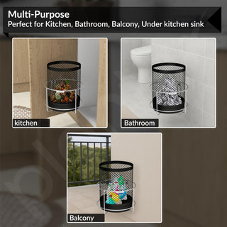 Plantex High Grade Stainless Steel Open-Top Bin Holder/Dust Bin Holder/Modular Kitchen Fixture (Dia 10 Inches-Sliver)