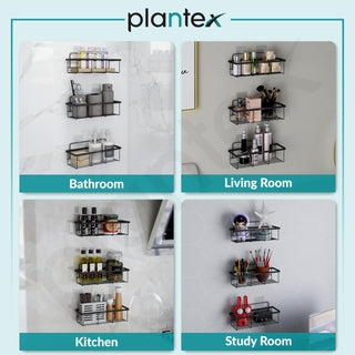 Plantex Bathroom Organiser Without Drill/Self Adhesive Bathroom Shelf/Washroom Organizer - GI Steel, Powder Coated (Pack of 3)