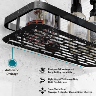 Plantex No Drill Bathroom Organiser/Self Adhesive Stainless Steel Shelf for Bathroom with Aluminium Railing- Pack of 2 (12x5 inches, Black)