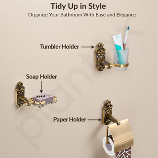 Plantex Aluminium Antique Bathroom Accessories Set Of 5-Pcs/Bathroom Hardware Set (Towel Rod/Napkin Ring/Paper Holder/Soap Dish/Tumbler Holder), Gold
