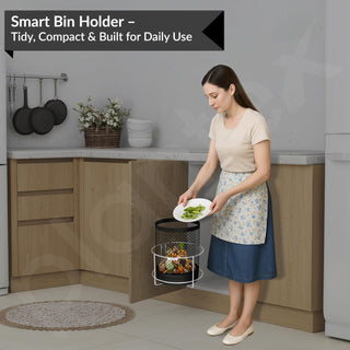 Plantex High Grade Stainless Steel Open-Top Bin Holder/Dust Bin Holder/Modular Kitchen Fixture (Dia 10 Inches-Sliver)