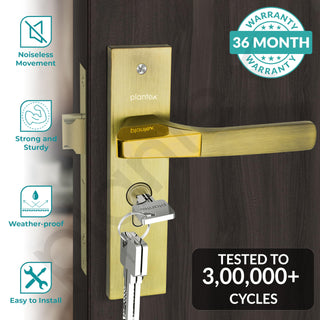 Plantex Heavy-Duty Door Lock Set - Main Door Lock Handle Set/ 6-Lever Lock Mechanism with 3 Years of Warranty/Mortise Lock with 3 Keys, Brass Lockbody & Cylinder(8114 - Brass Antique & PVD Gold)