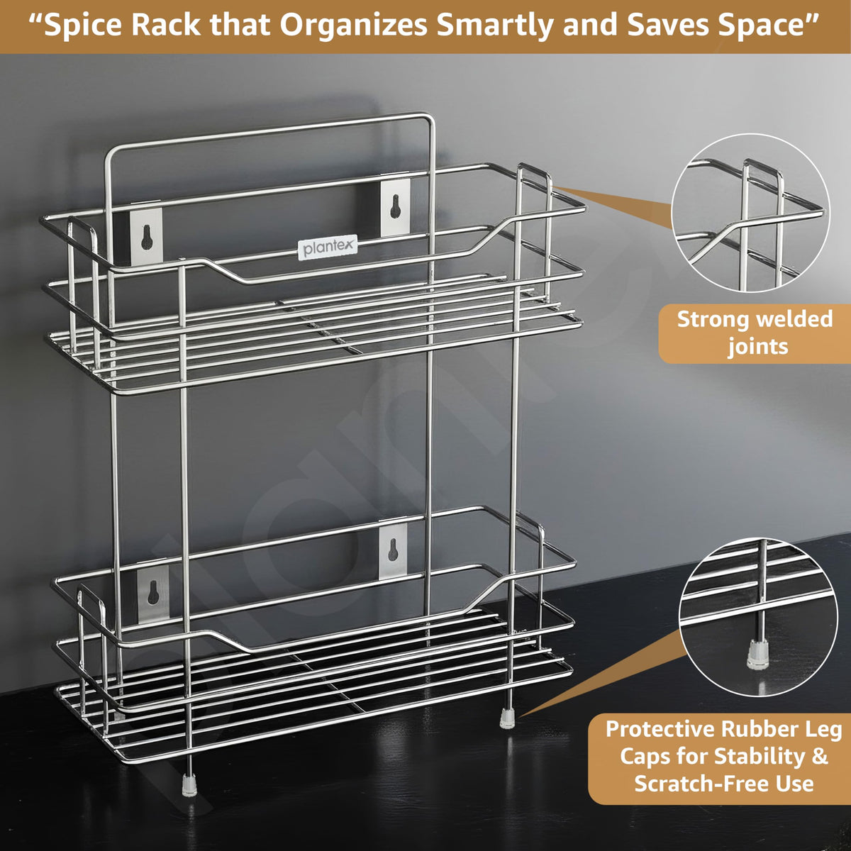 Plantex Stainless Steel Kitchen Rack Stand/2-Tier Spice Rack For