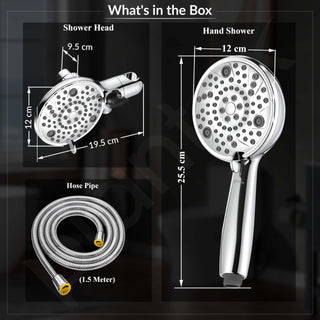 Plantex ABS 8 mode Bathroom Shower Set with 304 Stainless Steel 1.5 meter Flexible Hose Pipe/Handheld Shower Head with 10-inch Round Shower Head-Chrome