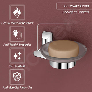 Plantex Smero Pure Brass and Glass Soap Holder for Bathroom & Kitchen/Soap Stand/Case/Dish/Bathroom Accessories - Superb (Chrome)