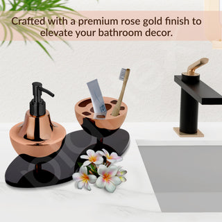 Plantex Liquid Soap Dispenser with Tumbler Holder for Bathroom/Stainless Steel and Acrylic 2 in 1 Shampoo Dispenser with Toothpaste Holder/Bathroom Accessories - Pack of 1 (Rose Gold & Black)