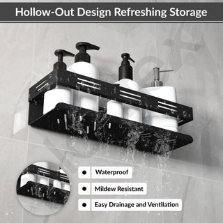 Plantex Self Adhesive Shelf for Bathroom/Stainless Steel Wall Shelf for Kitchen/No Drill Wall Shelves- Pack of 2 (12 x 4 Inch - Black)