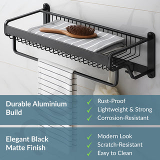 Plantex Space Aluminium Bathroom Hangers for Clothes/Towel Holder in Bathroom/Towel Stand/Bathroom Accessories (22 Inch) Matt Black