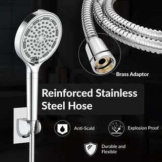 Plantex Abs Hand Shower For Bath/6 Mode Shower Hand With1.5 Meter Flexible Hose Pipe With Wall Hook-(Chrome)