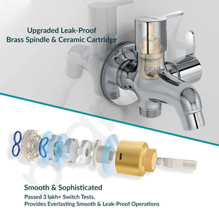 Plantex Pure Brass 2 Way Bibcock Water Tap with Brass Wall Flange & Teflon Tape/Quarter Turn Washing Machine tap with Water Saving Aerator/Basin tap-(FLO-807-Chrome)