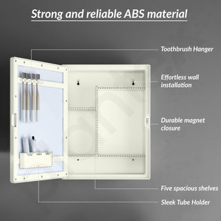 Plantex Bathroom Cabinet with Mirror/ABS Bathroom Storage Organiser/Multipurpose Bathroom Shelf/Wall Mount Mirror Cabinet for Wash Basin (14x18 Inch, Ivory)