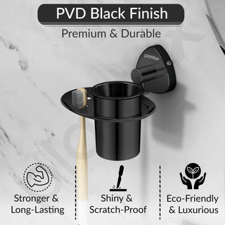 Plantex J4 Stainless Steel Toothbrush Holder for Bathroom/Toothbrush Stand for Bathroom/Tumbler Holder/Bathroom Accessories (PVD Black Finish) Angel