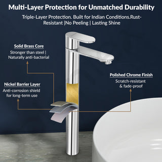 Plantex Pure Brass Tap for Wash Basin with Water Saving Nozzle/High Neck Pillar Cocke for Basin/Sink Tap for Wash Basin with Teflon Tape-7 Year Warranty (ORN-204-Chrome)