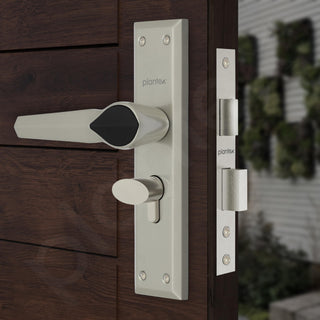 Plantex Heavy-Duty Main Door Lock Set/Door Handle Lock/6-Lever Lock Mechanism Mortise Lock with 3 Keys/Brass Lock Body & Cylinder (PTP-07, Satin & Black)