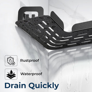 Plantex Self Adhesive Corner Shelf for Bathroom Wall/Stainless Steel Wall Mounted Corner Bathroom Shelf-Pack of 2 (10x10 Inch, Black)