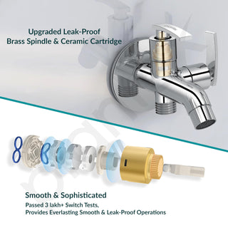 Plantex COL-1007 Pure Brass 2 in 1 Tap for Washing Machine with Water Saving Aerator /2-Way Bib Cock for Bathroom with Brass Wall Flange & Teflon Tape (Mirror-Chrome Finish)