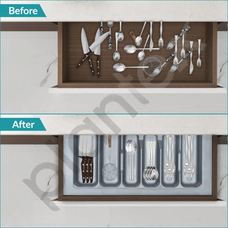 Plantex Cutlery tray for Kitchen Drawer/Cutlery Cosmetic Stationary Organizer/Cabinet Cutlery Tray Organizer for Modular Kitchen - (Grey-25 X 18.5 INCH)